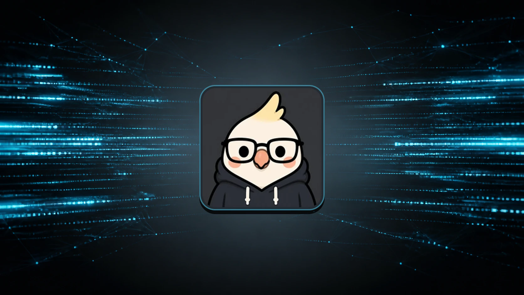 Ornith 1.5 官方小鳥圖示置於高速資料流背景中央